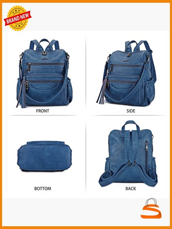 PU Leather Backpack Purse - Vegan Leather Daypack with USB Cable Hole, main image 4